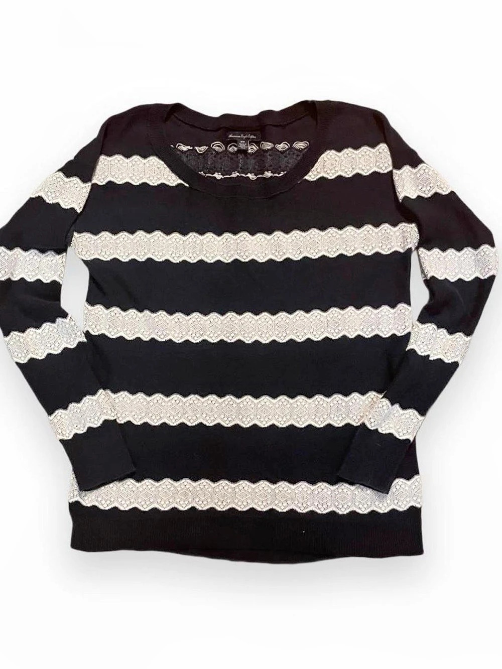 American Eagle Outfitters Striped Crewneck Sweater in navy blue & White Size Med